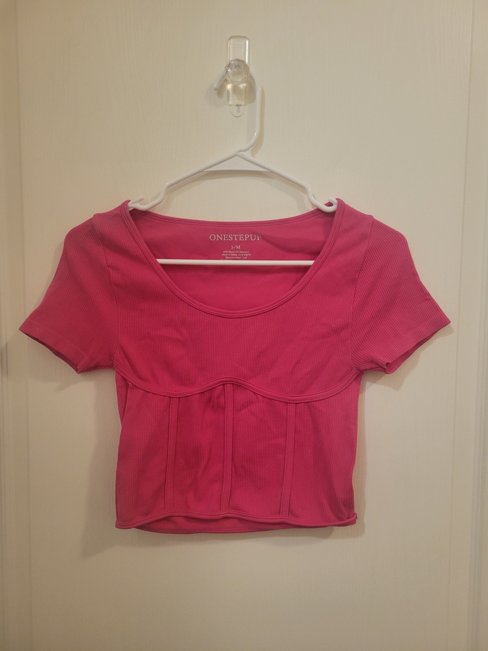 One Step Ahead Hot Pink Ribbed Scoop Neck Crop Top